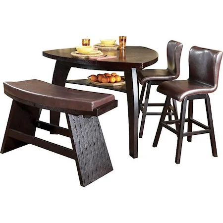 4-Piece Contemporary Triangular Pub Table, Stool & Bar Bench Set